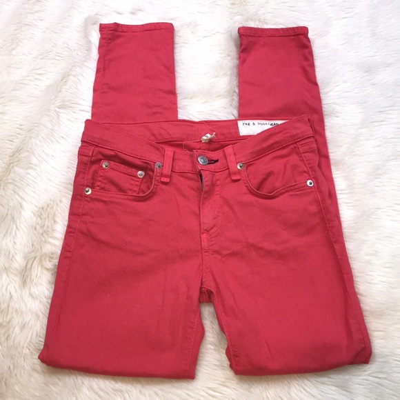 Rag & Bone salmon pink zipper capris skinny jeans - Picture 2 of 8